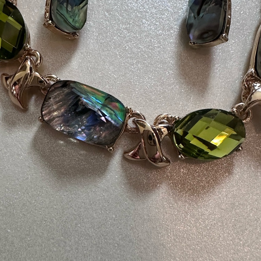 Anne Klein Necklace and Earrings Gold with Blue and Green‎ Stones - Picture 4 of 5